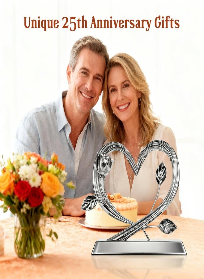 EVA murmure 25th Wedding Anniversary Heart Unique Gifts Idea for Couple or Parents - Willow Branch Heart and Flower Metal Sculpture, Elegant Heart Table Top Decoration Gift for Her and Him - Image 4